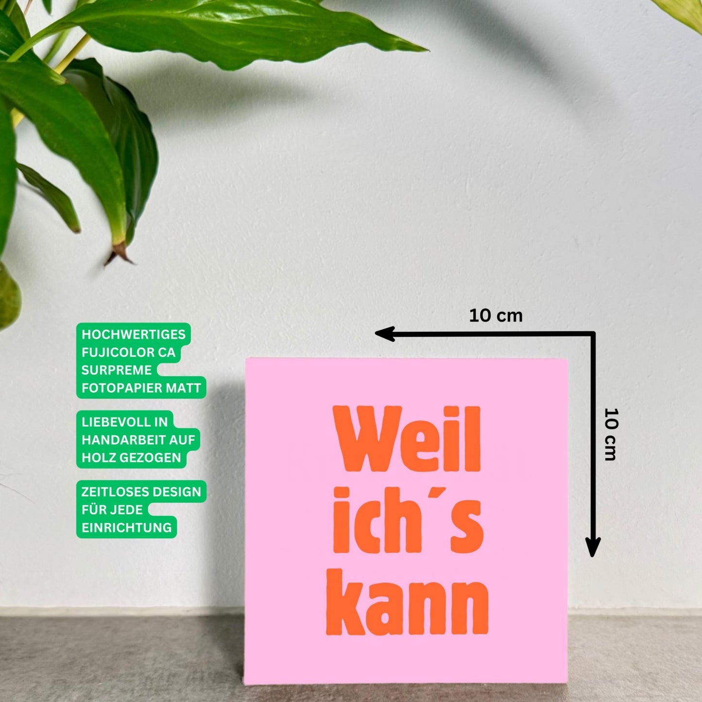 Lustiger Spruch Holzbild „Weil ich’s kann“ – Mini Art Print 10x10 cm – Typografie Deko für Büro - Schreibtisch Geschenkidee Kollege Freundin