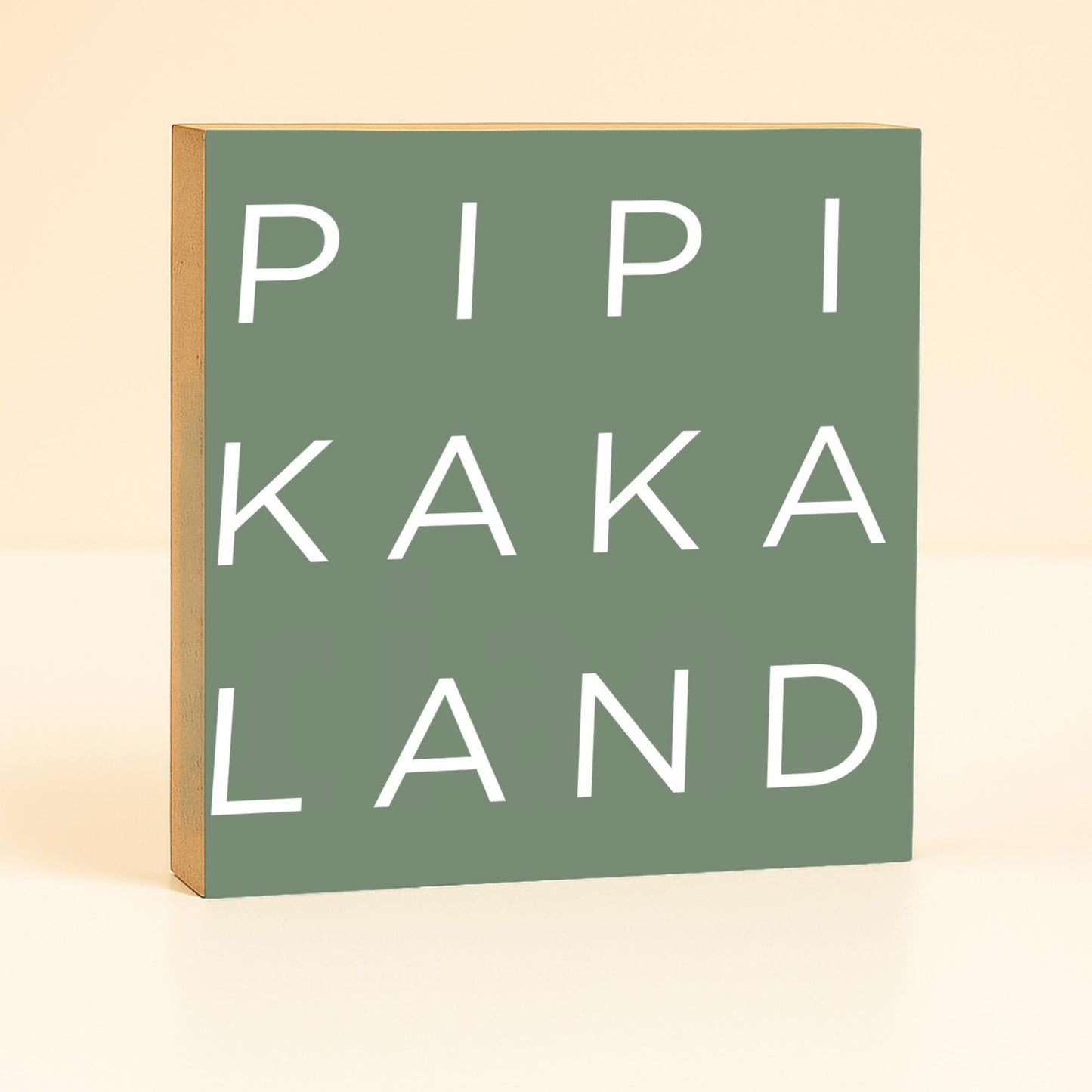 Pipi Kaka Land Holzbild – lustige Badezimmer Deko – Mini Art Print 10x10 cm – kleines Holzschild mit Spruch – Geschenkidee & Mitbringsel