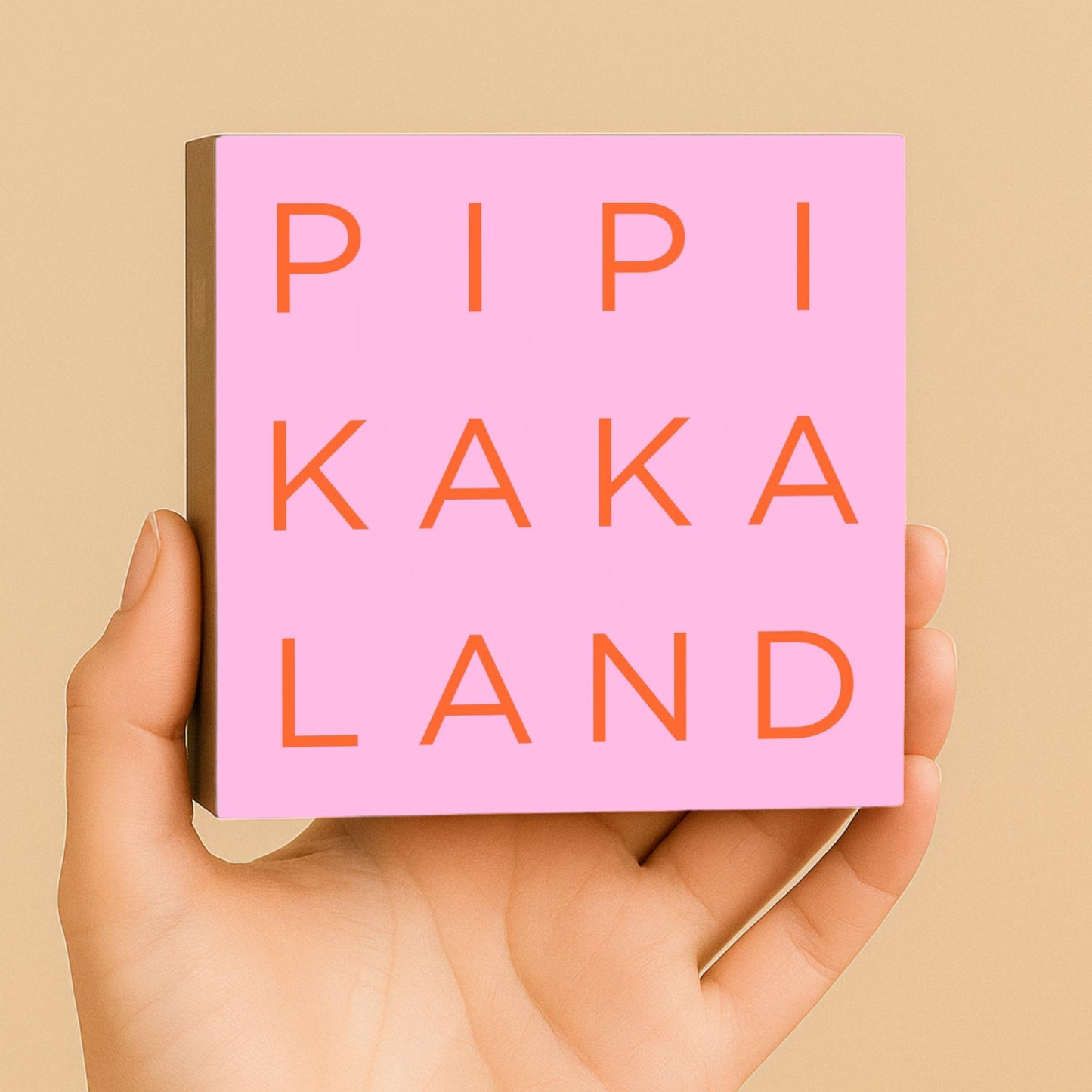 Pipi Kaka Land Holzbild – lustige Badezimmer Deko – Mini Art Print 10x10 cm – kleines Holzschild mit Spruch – Geschenkidee & Mitbringsel
