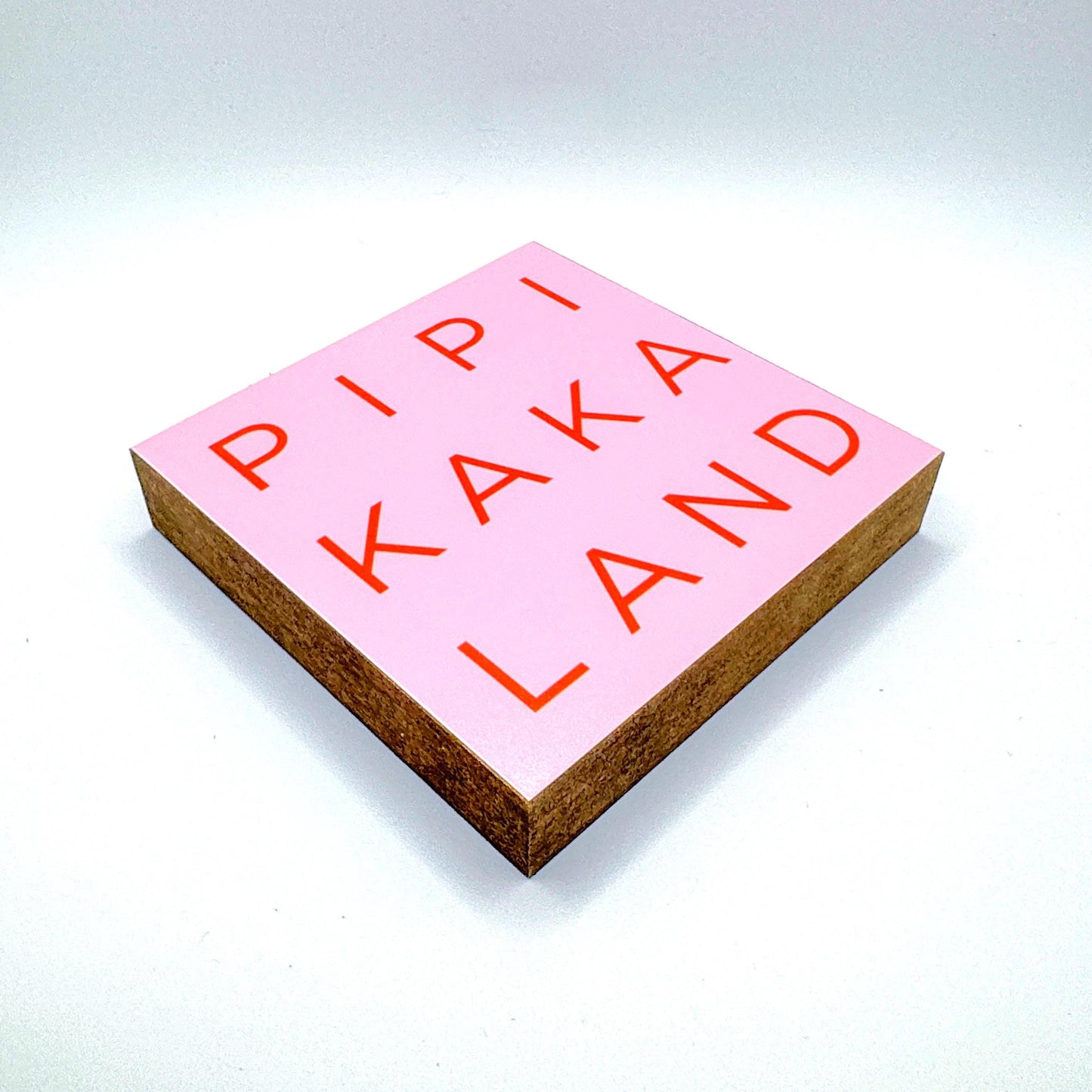 Pipi Kaka Land Holzbild – lustige Badezimmer Deko – Mini Art Print 10x10 cm – kleines Holzschild mit Spruch – Geschenkidee & Mitbringsel