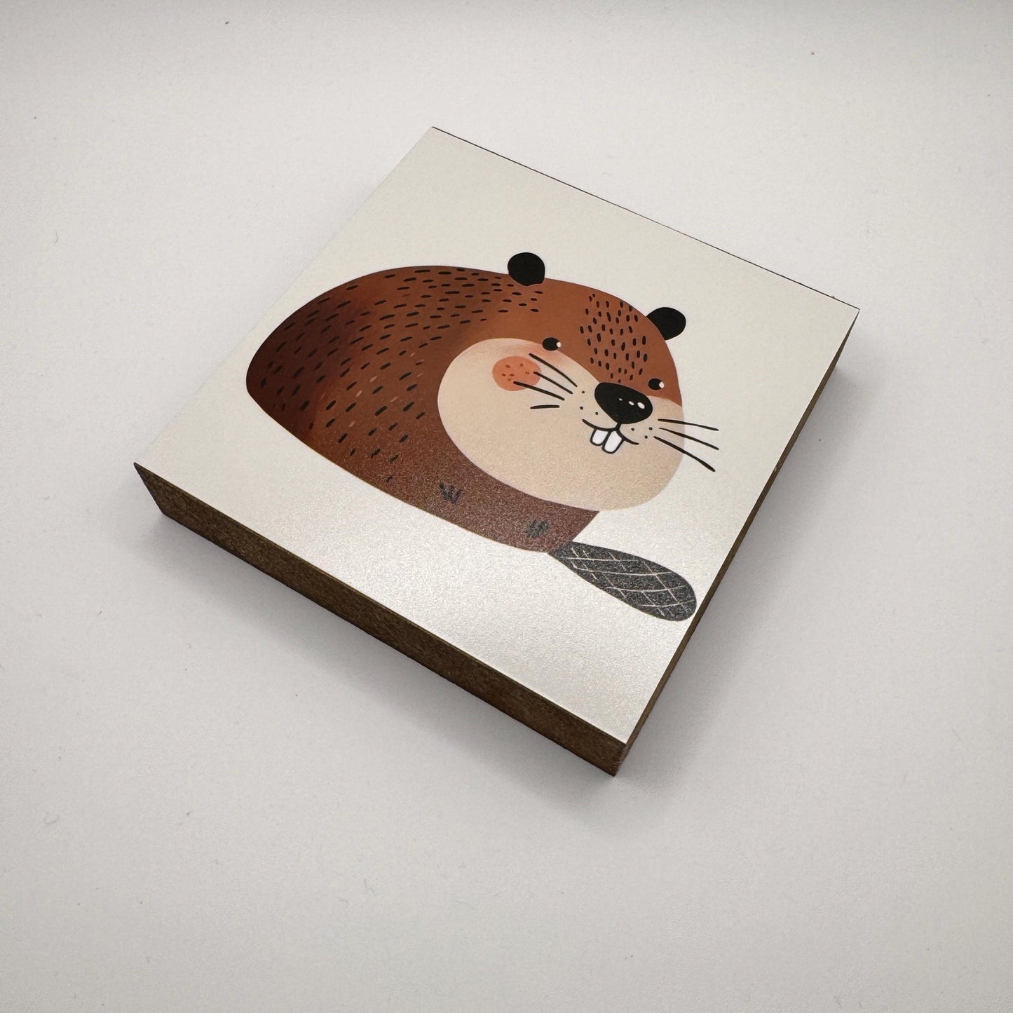 Biber-Bild fürs Kinderzimmer aus Holz | Süße Babyzimmer-Deko | Geschenk zur Geburt | Mini Art Print 10 × 10 cm