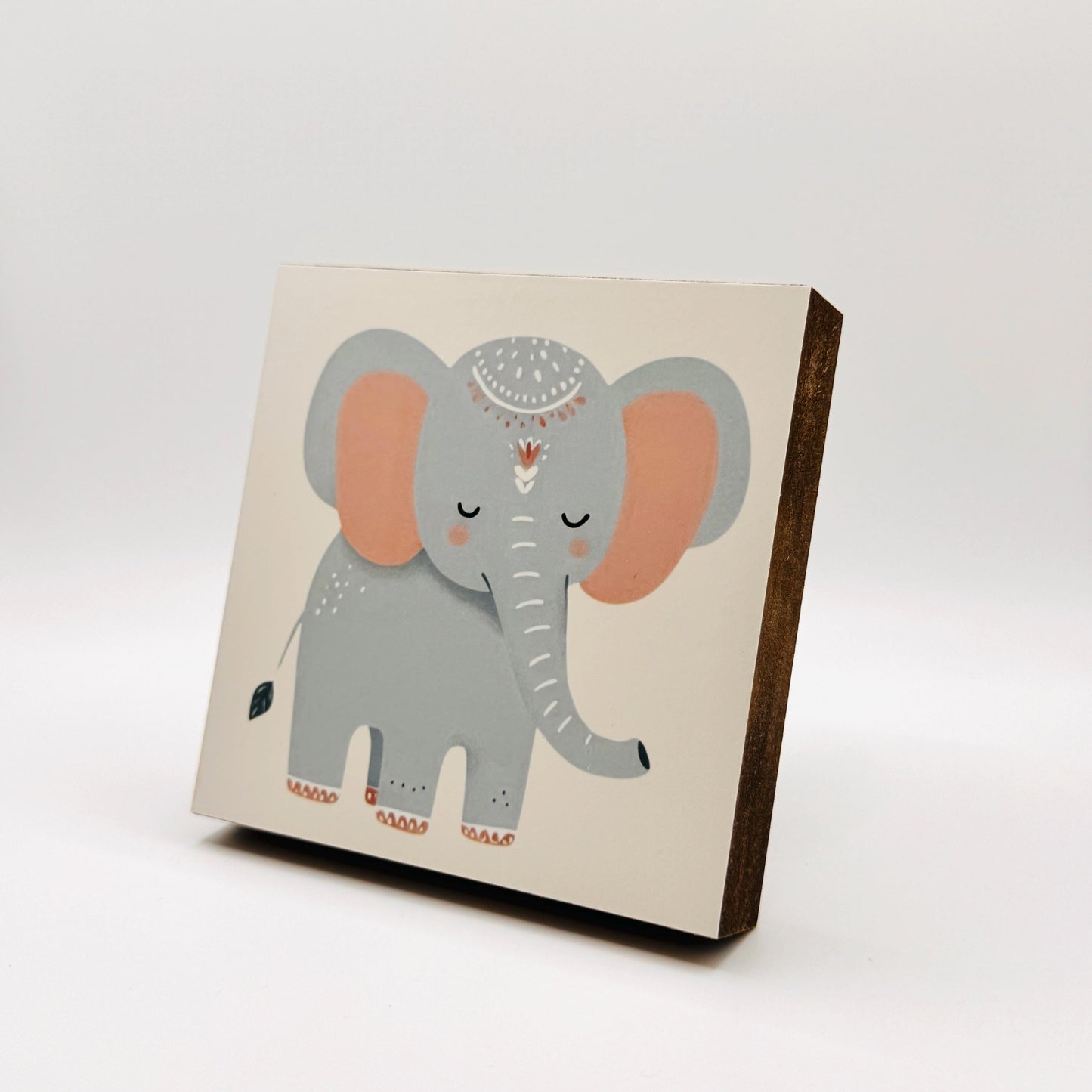 Elefant-Bild fürs Kinderzimmer aus Holz | Süße Babyzimmer-Deko | Geschenk zur Geburt | Mini Art Print 10 × 10 cm