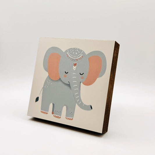 Elefant-Bild fürs Kinderzimmer aus Holz | Süße Babyzimmer-Deko | Geschenk zur Geburt | Mini Art Print 10 × 10 cm
