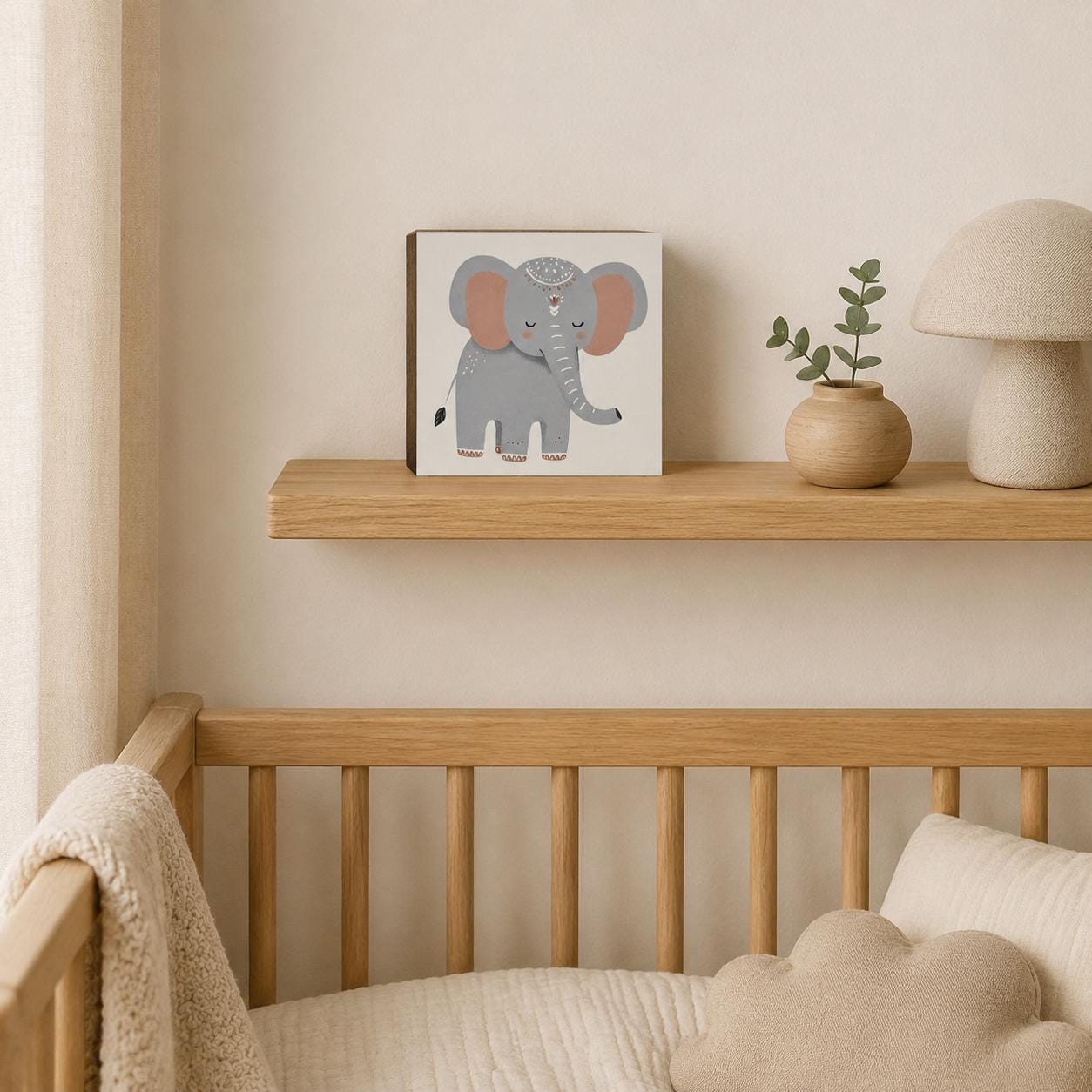 Elefant-Bild fürs Kinderzimmer aus Holz | Süße Babyzimmer-Deko | Geschenk zur Geburt | Mini Art Print 10 × 10 cm