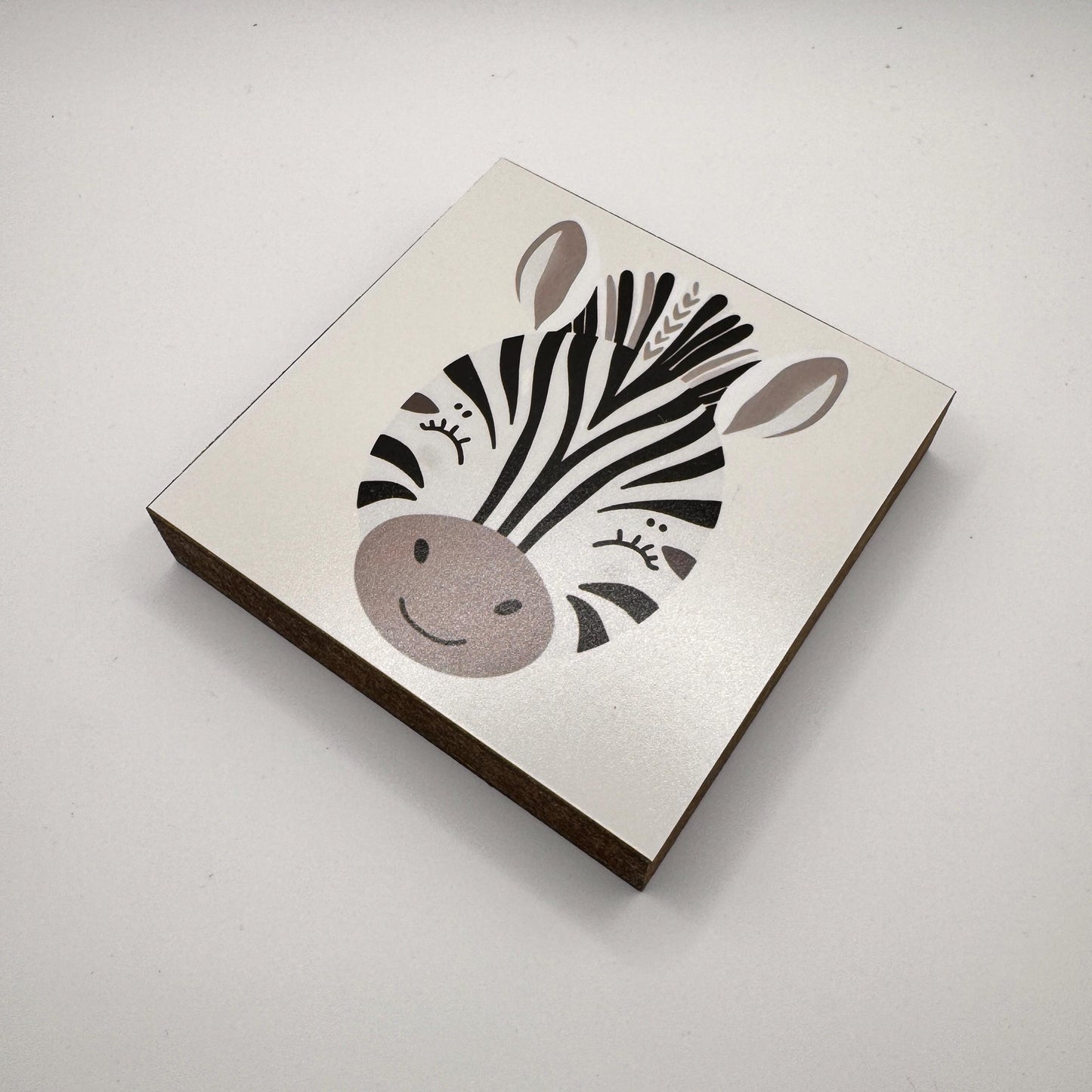 Zebra-Bild fürs Kinderzimmer aus Holz | Süße Babyzimmer-Deko | Geschenk zur Geburt | Mini Art Print 10 × 10 cm